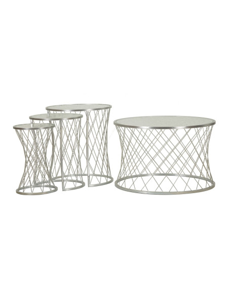 Table basse moderne avec table d'appoint gigogne Ronde en Métal Argenté Verre Noah (Lot de 4) 