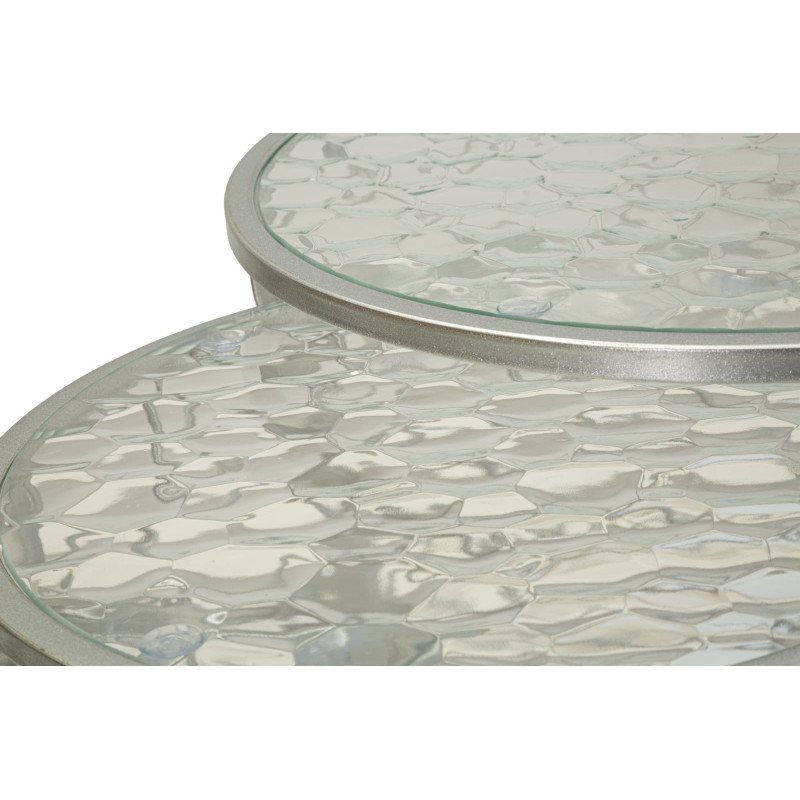 Table basse moderne avec table d'appoint gigogne Ronde en Métal Argenté Verre Noah (Lot de 4) 