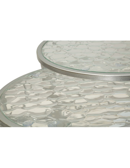 Table basse moderne avec table d'appoint gigogne Ronde en Métal Argenté Verre Noah (Lot de 4) 