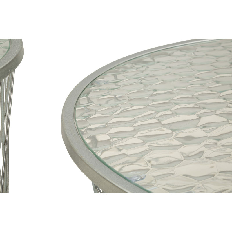 Table basse moderne avec table d'appoint gigogne Ronde en Métal Argenté Verre Noah (Lot de 4) 
