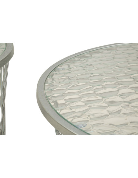 Table basse moderne avec table d'appoint gigogne Ronde en Métal Argenté Verre Noah (Lot de 4) 