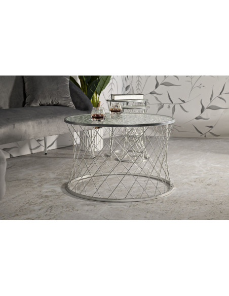 Table basse moderne avec table d'appoint gigogne Ronde en Métal Argenté Verre Noah (Lot de 4) 