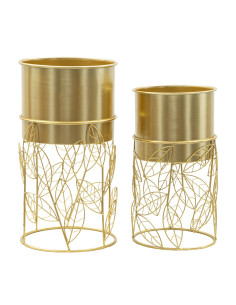 Cache-pot sur pied moderne en Métal Doré Motif feuilles Coppia 