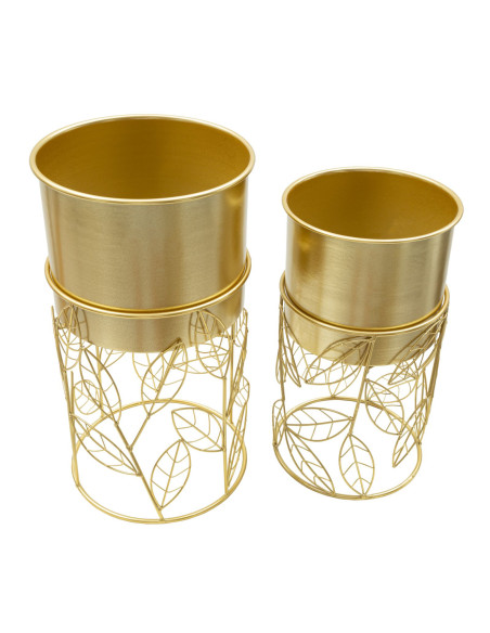 Cache-pot sur pied moderne en Métal Doré Motif feuilles Coppia 