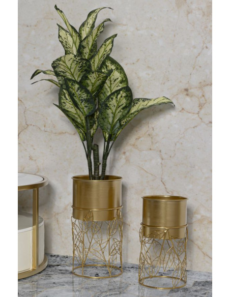 Cache-pot sur pied moderne en Métal Doré Motif feuilles Coppia 