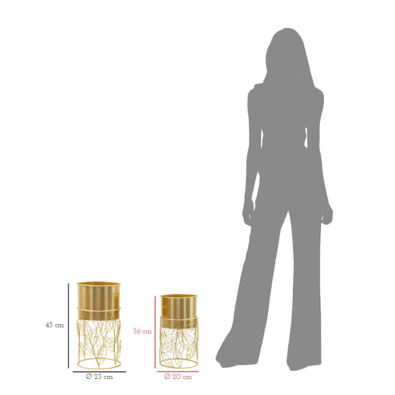 Cache-pot sur pied moderne en Métal Doré Motif feuilles Coppia 