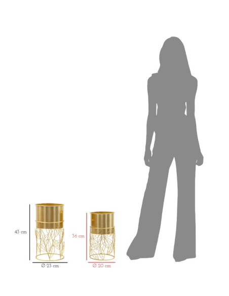 Cache-pot sur pied moderne en Métal Doré Motif feuilles Coppia 