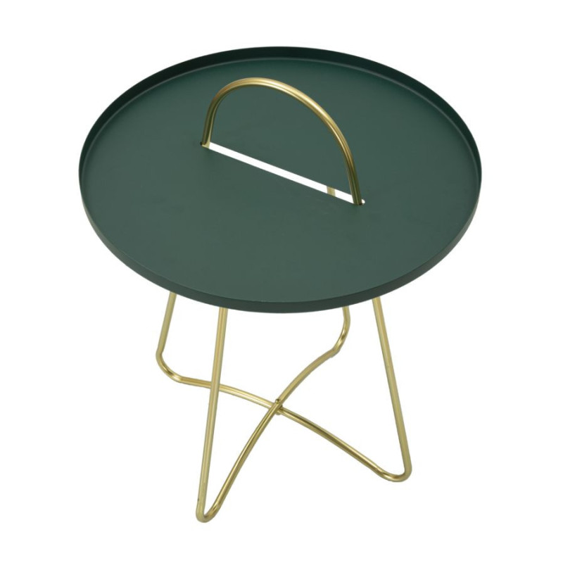 Table d'appoint moderne avec poignée Ronde en Métal Vert Doré Grent 