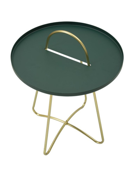 Table d'appoint moderne avec poignée Ronde en Métal Vert Doré Grent 
