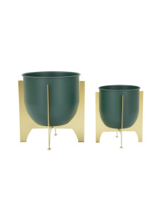 Cache-pot sur pied design moderne Rond en Métal Vert Doré Grent (Lot de 2) 