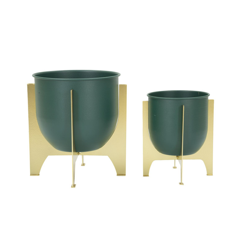Cache-pot sur pied design moderne Rond en Métal Vert Doré Grent (Lot de 2) 