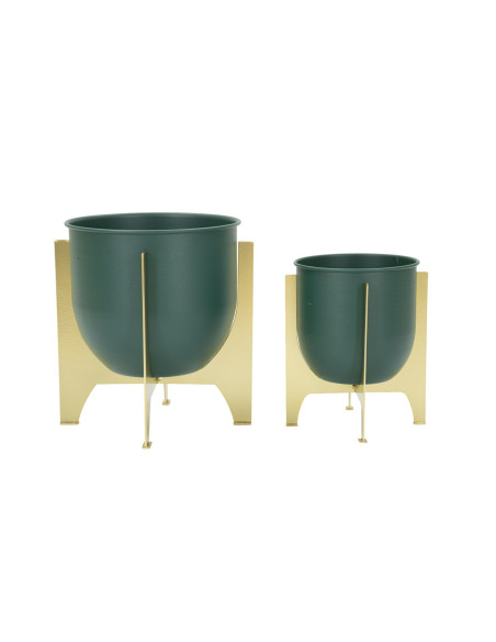 Cache-pot sur pied design moderne Rond en Métal Vert Doré Grent (Lot de 2) 
