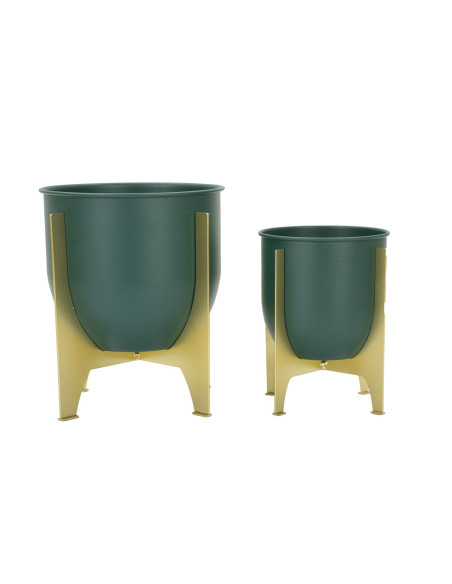 Cache-pot sur pied design moderne Rond en Métal Vert Doré Grent (Lot de 2) 