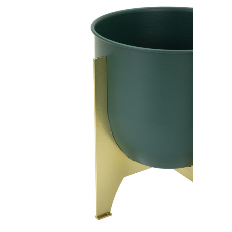Cache-pot sur pied design moderne Rond en Métal Vert Doré Grent (Lot de 2) 