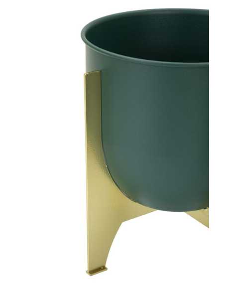 Cache-pot sur pied design moderne Rond en Métal Vert Doré Grent (Lot de 2) 
