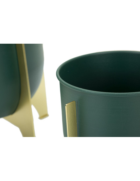 Cache-pot sur pied design moderne Rond en Métal Vert Doré Grent (Lot de 2) 