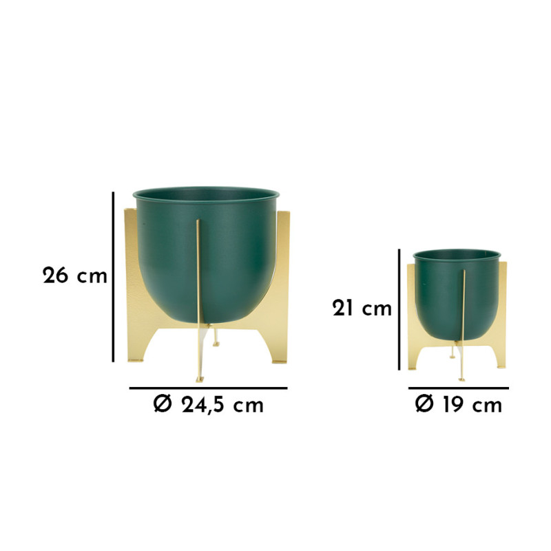 Cache-pot sur pied design moderne Rond en Métal Vert Doré Grent (Lot de 2) 