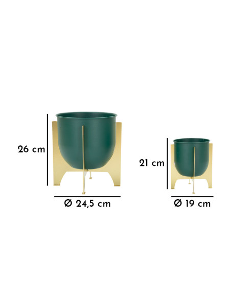 Cache-pot sur pied design moderne Rond en Métal Vert Doré Grent (Lot de 2) 