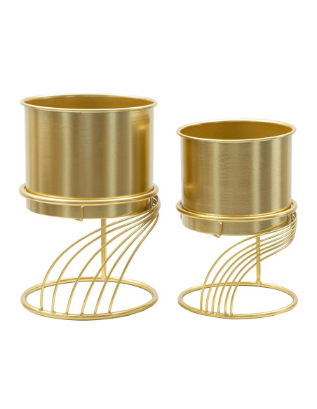 Cache-pot sur pied moderne Spirales Rond en Métal Doré Spirally (Lot de 2) 