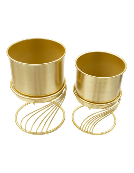 Cache-pot sur pied moderne Spirales Rond en Métal Doré Spirally (Lot de 2) 