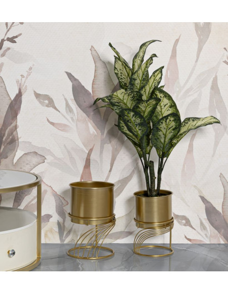 Cache-pot sur pied moderne Spirales Rond en Métal Doré Spirally (Lot de 2) 