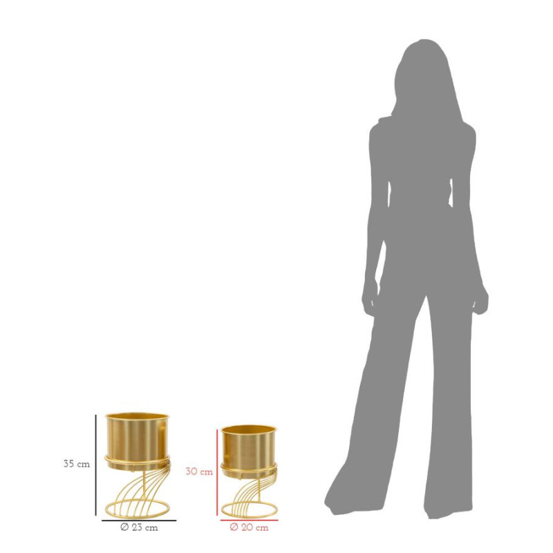 Cache-pot sur pied moderne Spirales Rond en Métal Doré Spirally (Lot de 2) 