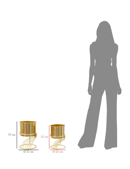 Cache-pot sur pied moderne Spirales Rond en Métal Doré Spirally (Lot de 2) 