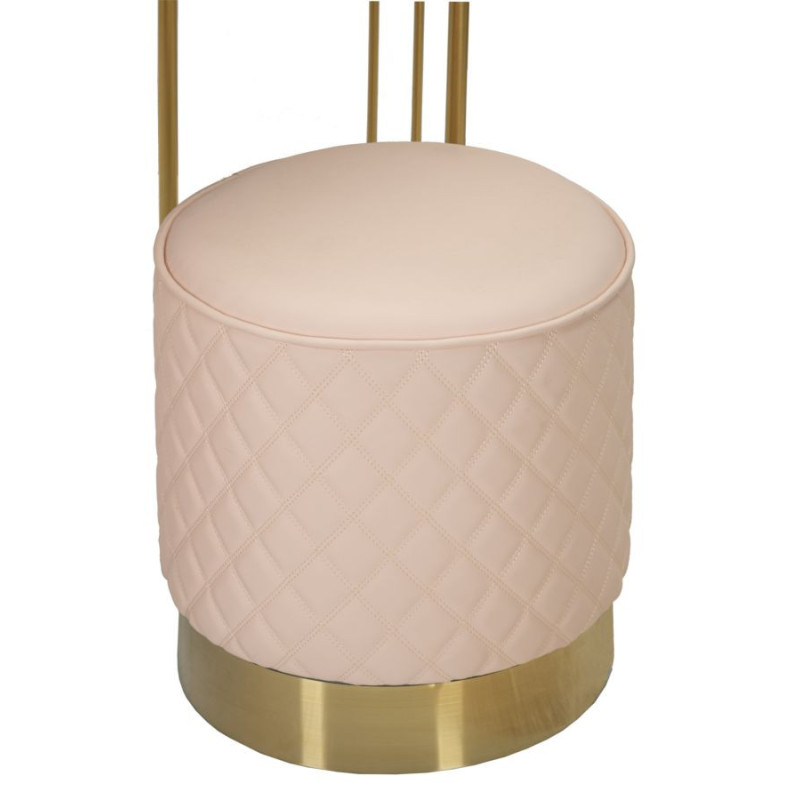 Coiffeuse moderne avec tabouret 4 tiroirs en Polyuréthane Rose Matelassé Bois MDF Métal Doré Sharon 