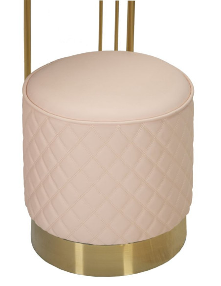 Coiffeuse moderne avec tabouret 4 tiroirs en Polyuréthane Rose Matelassé Bois MDF Métal Doré Sharon 