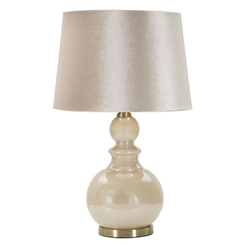 Grande Lampe à poser glamour Hauteur 61 cm en Verre Tissu Blanc perle Nacré Métal Doré Perly 
