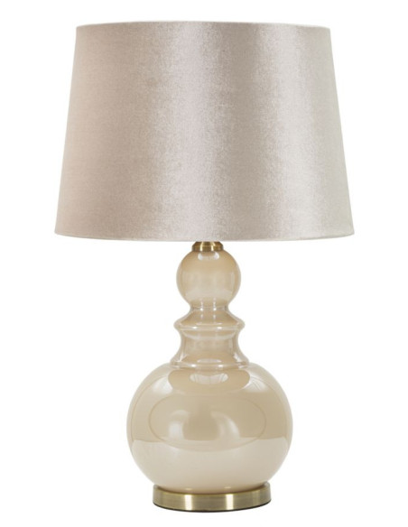 Grande Lampe à poser glamour Hauteur 61 cm en Verre Tissu Blanc perle Nacré Métal Doré Perly 