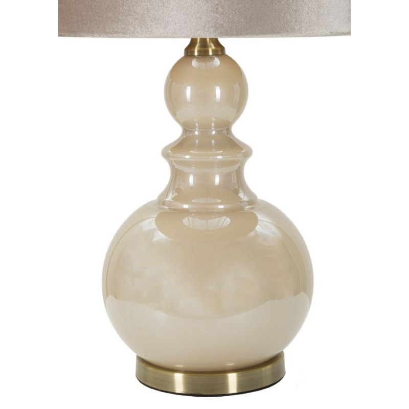 Grande Lampe à poser glamour Hauteur 61 cm en Verre Tissu Blanc perle Nacré Métal Doré Perly 