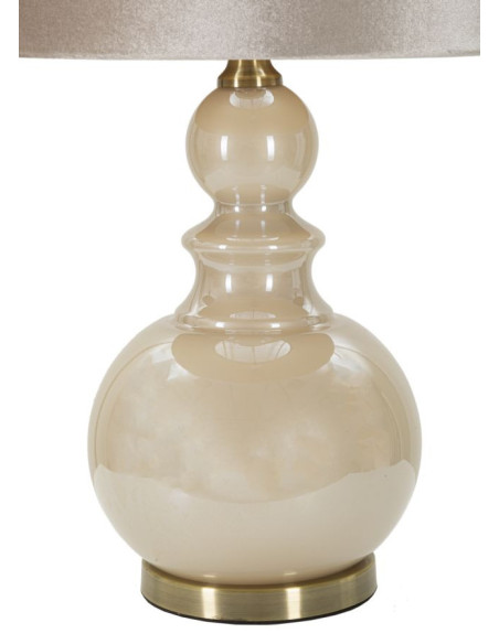 Grande Lampe à poser glamour Hauteur 61 cm en Verre Tissu Blanc perle Nacré Métal Doré Perly 