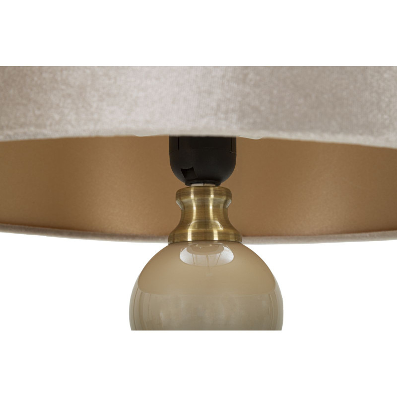 Grande Lampe à poser glamour Hauteur 61 cm en Verre Tissu Blanc perle Nacré Métal Doré Perly 