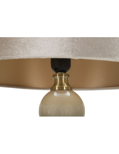 Grande Lampe à poser glamour Hauteur 61 cm en Verre Tissu Blanc perle Nacré Métal Doré Perly 