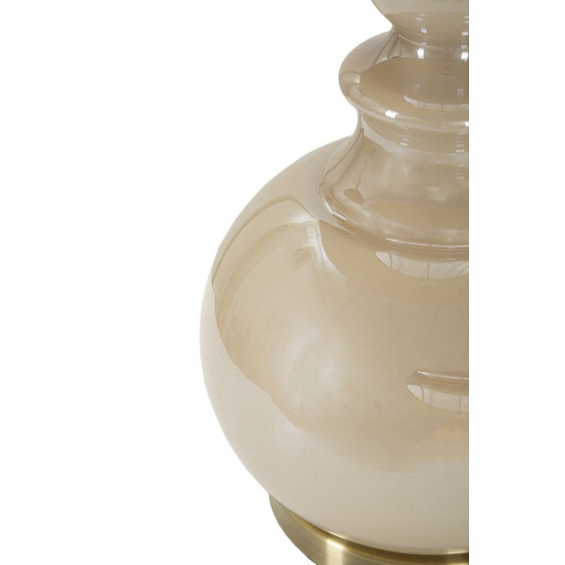 Grande Lampe à poser glamour Hauteur 61 cm en Verre Tissu Blanc perle Nacré Métal Doré Perly 