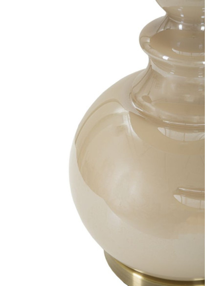 Grande Lampe à poser glamour Hauteur 61 cm en Verre Tissu Blanc perle Nacré Métal Doré Perly 