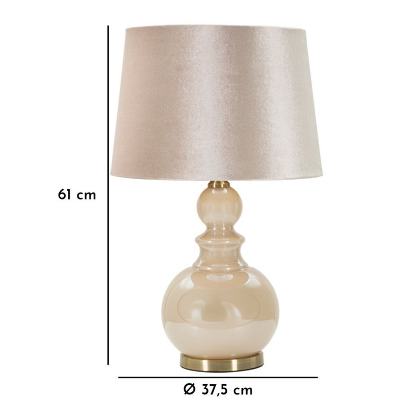 Grande Lampe à poser glamour Hauteur 61 cm en Verre Tissu Blanc perle Nacré Métal Doré Perly 