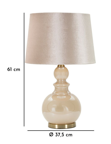 Grande Lampe à poser glamour Hauteur 61 cm en Verre Tissu Blanc perle Nacré Métal Doré Perly 