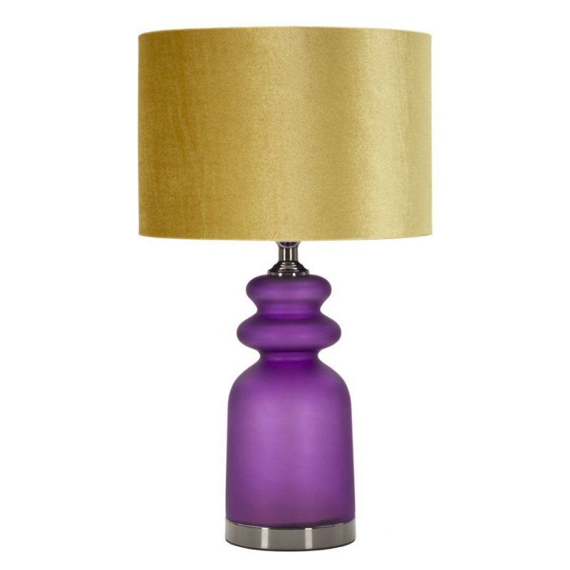 Lampe à poser moderne chic Hauteur 57 cm en Verre Violet Tissu Jaune ocre Métal Argenté Milva 