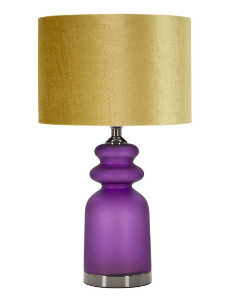 Lampe à poser moderne chic Hauteur 57 cm en Verre Violet Tissu Jaune ocre Métal Argenté Milva 