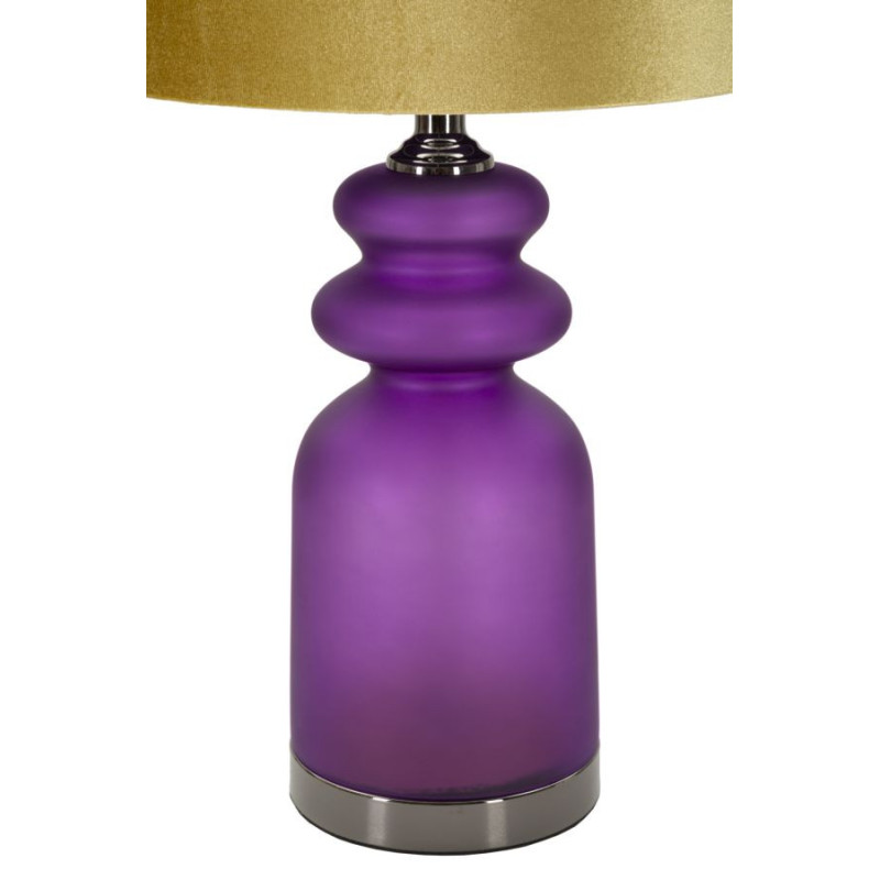 Lampe à poser moderne chic Hauteur 57 cm en Verre Violet Tissu Jaune ocre Métal Argenté Milva 