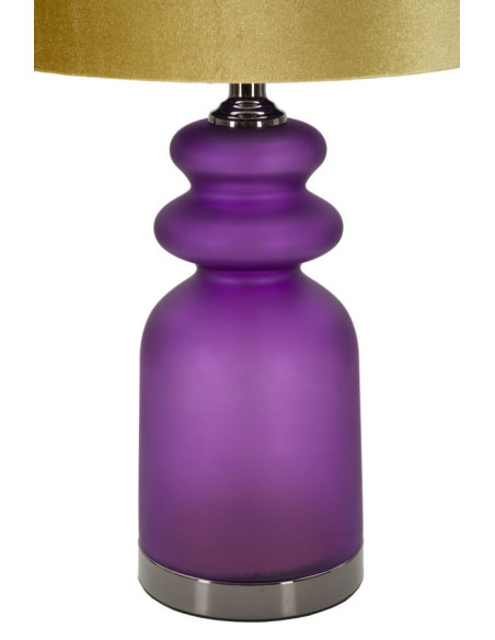 Lampe à poser moderne chic Hauteur 57 cm en Verre Violet Tissu Jaune ocre Métal Argenté Milva 