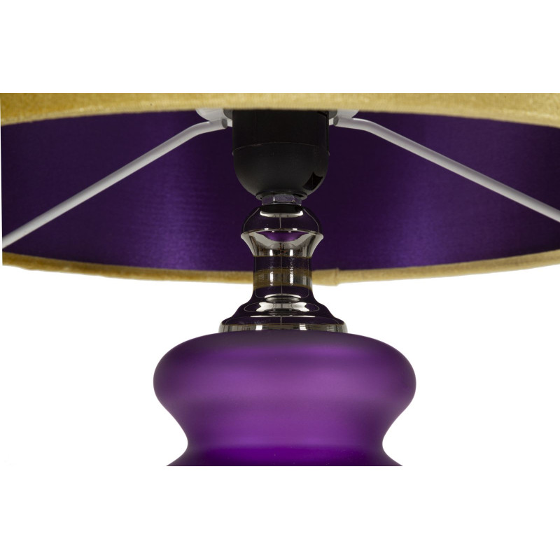Lampe à poser moderne chic Hauteur 57 cm en Verre Violet Tissu Jaune ocre Métal Argenté Milva 