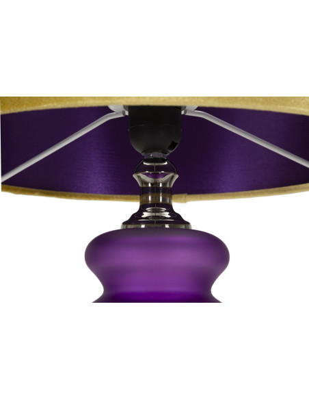 Lampe à poser moderne chic Hauteur 57 cm en Verre Violet Tissu Jaune ocre Métal Argenté Milva 
