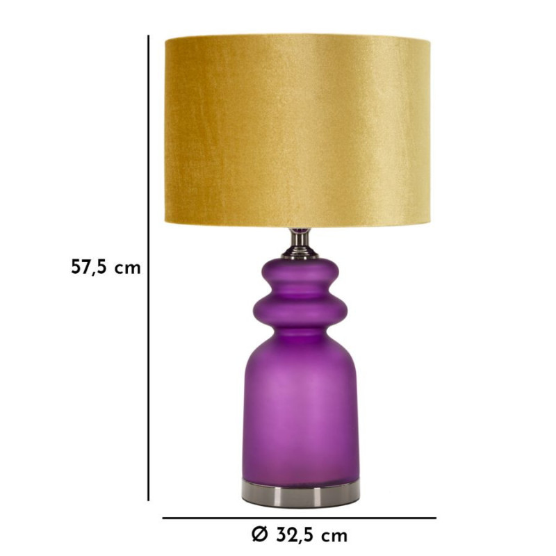 Lampe à poser moderne chic Hauteur 57 cm en Verre Violet Tissu Jaune ocre Métal Argenté Milva 
