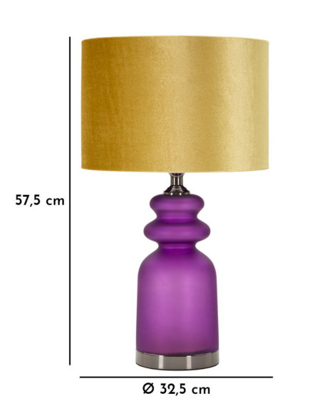 Lampe à poser moderne chic Hauteur 57 cm en Verre Violet Tissu Jaune ocre Métal Argenté Milva 