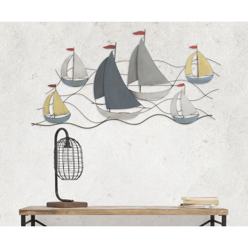 Grande déco murale Voiliers 119x51 en Métal Multicolore Sea 