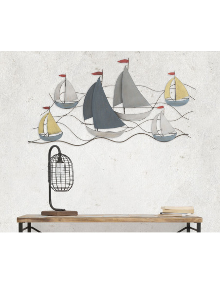 Grande déco murale Voiliers 119x51 en Métal Multicolore Sea 