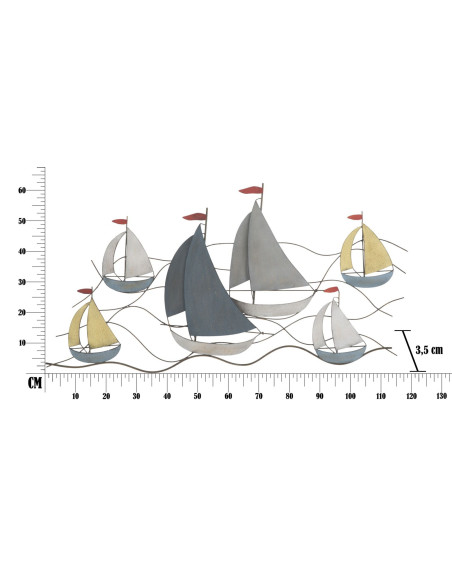 Grande déco murale Voiliers 119x51 en Métal Multicolore Sea 